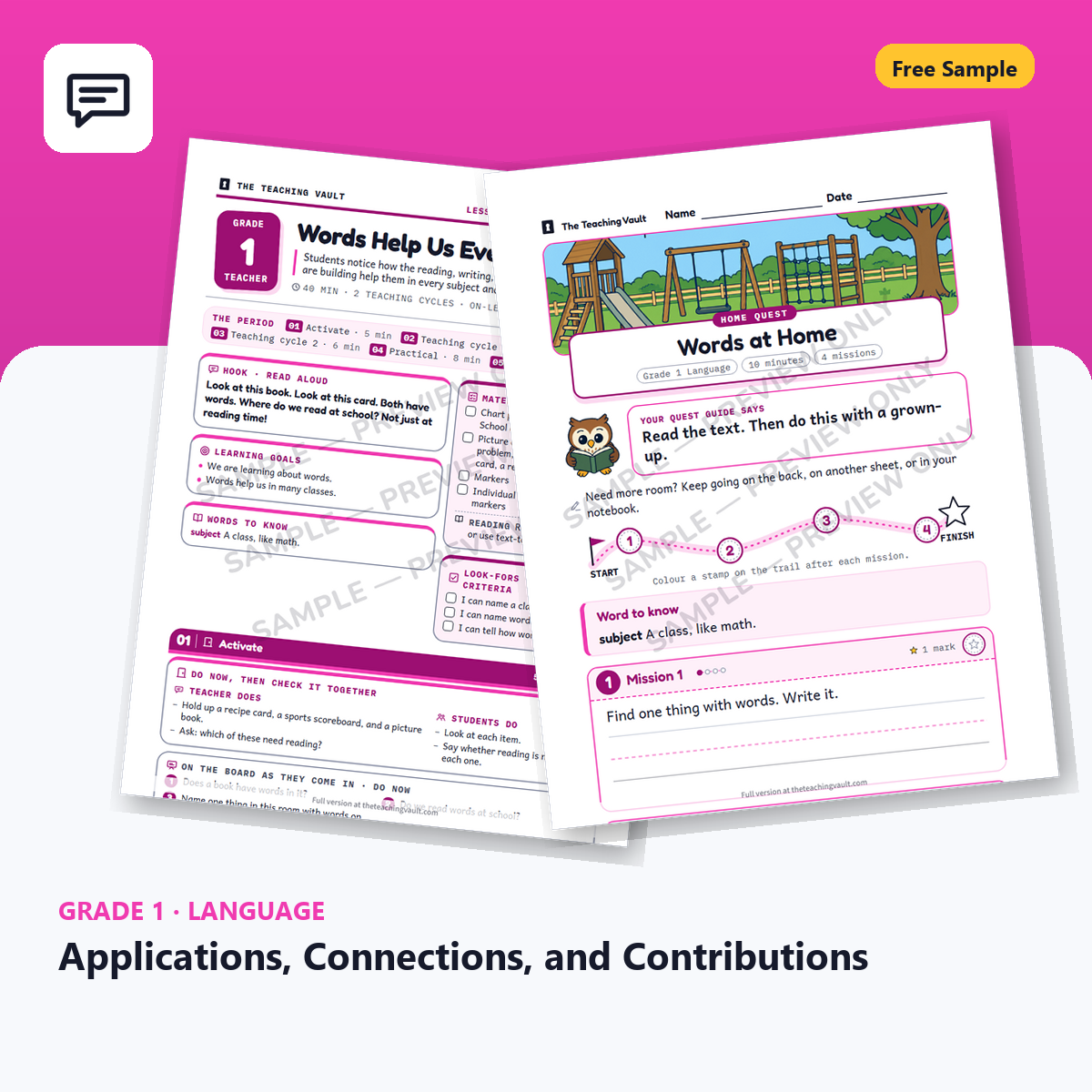 Grade 1 Applications Connections and Contributions Free Sample cover