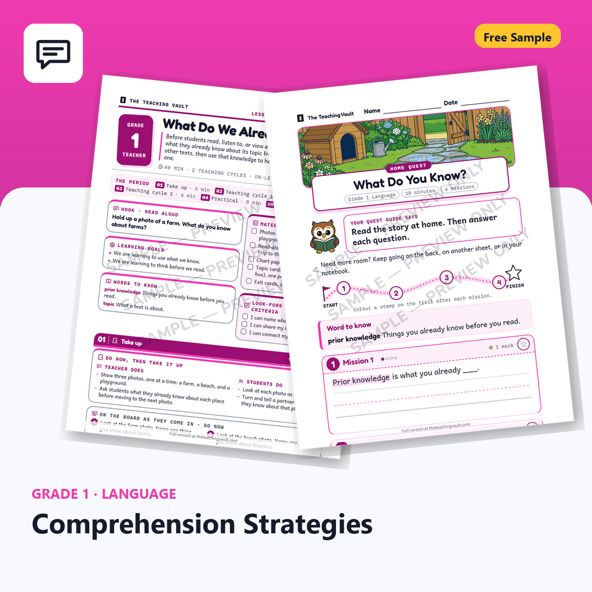 Grade 1 Language Free Sample cover