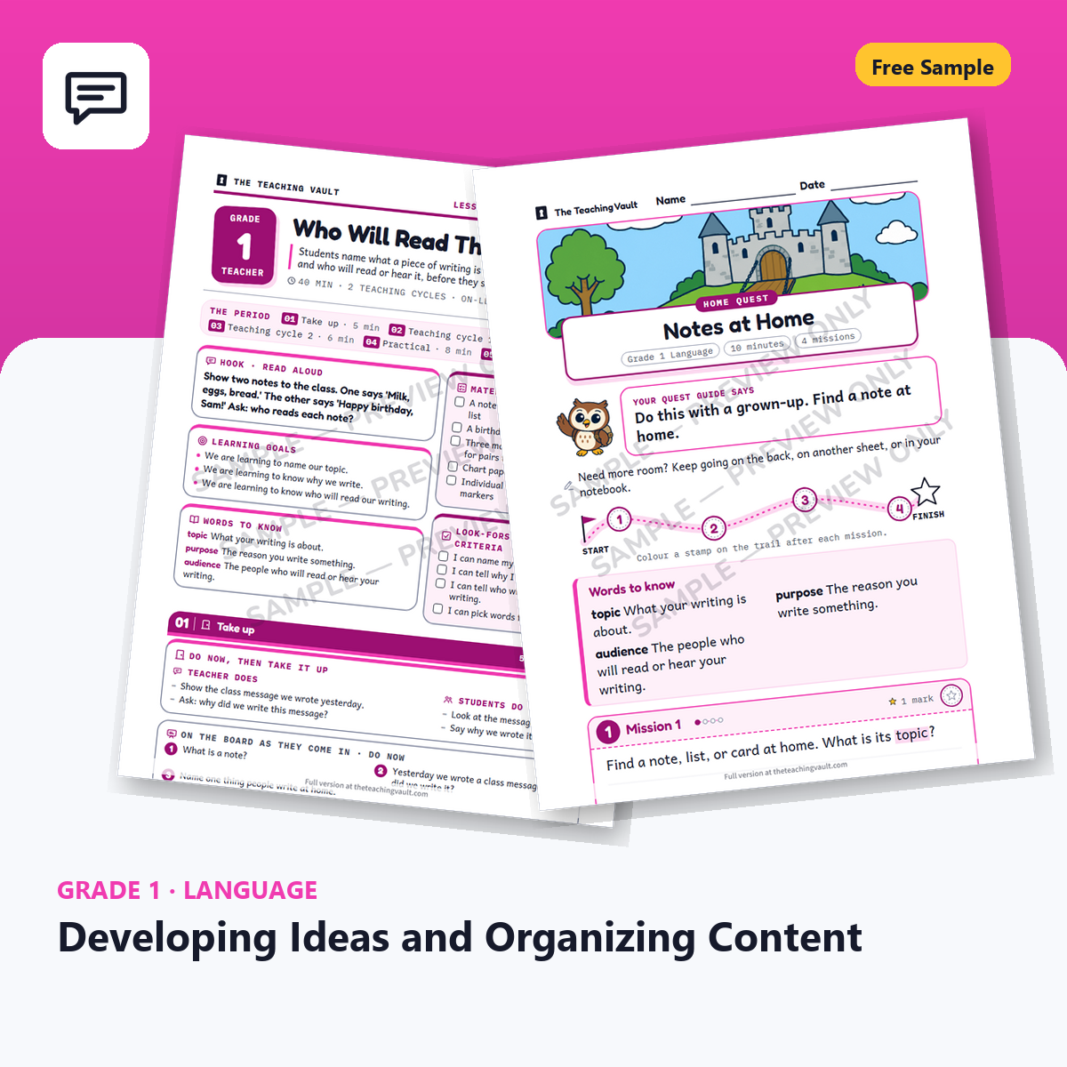Grade 1 Language Free Sample cover