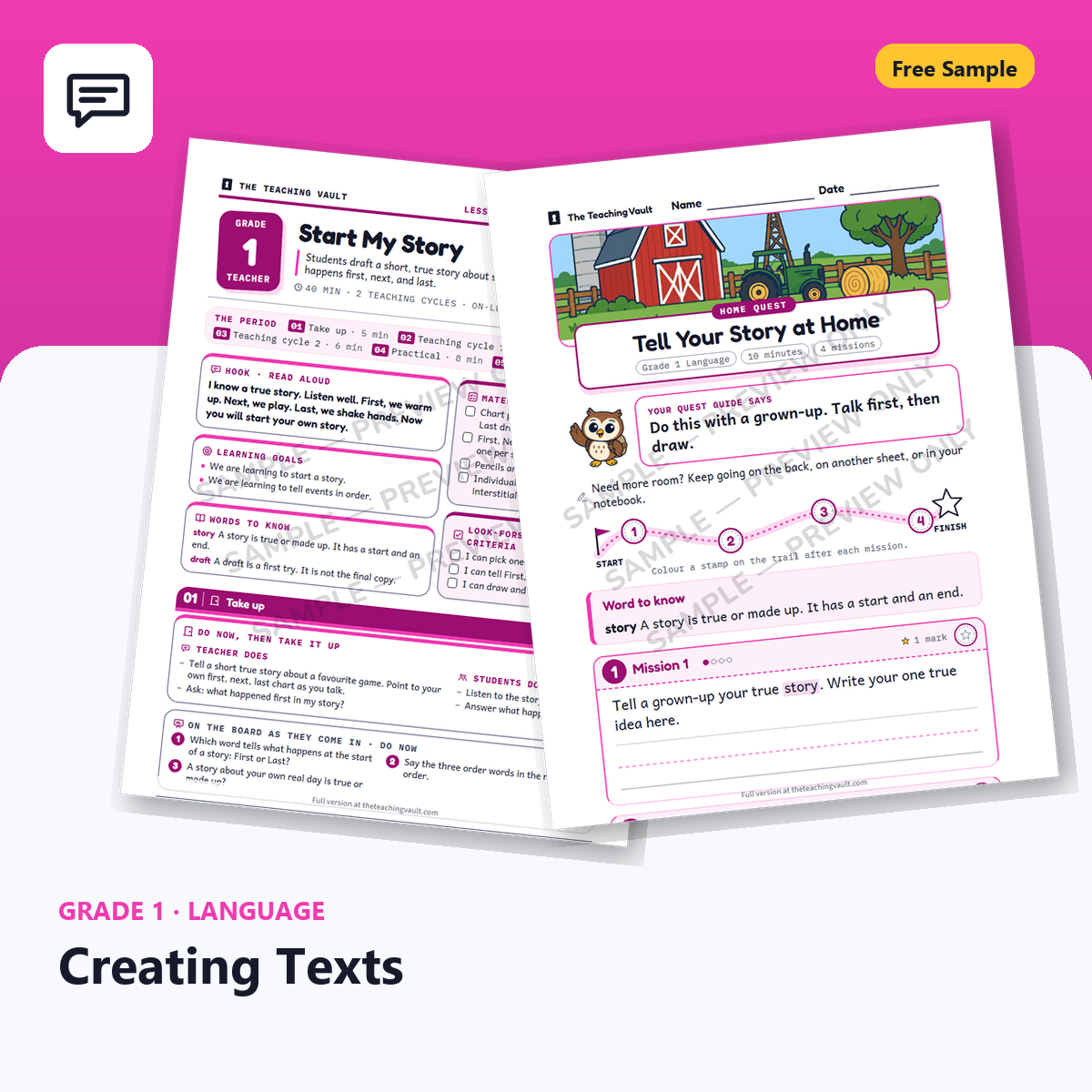 Grade 1 Language Free Sample cover