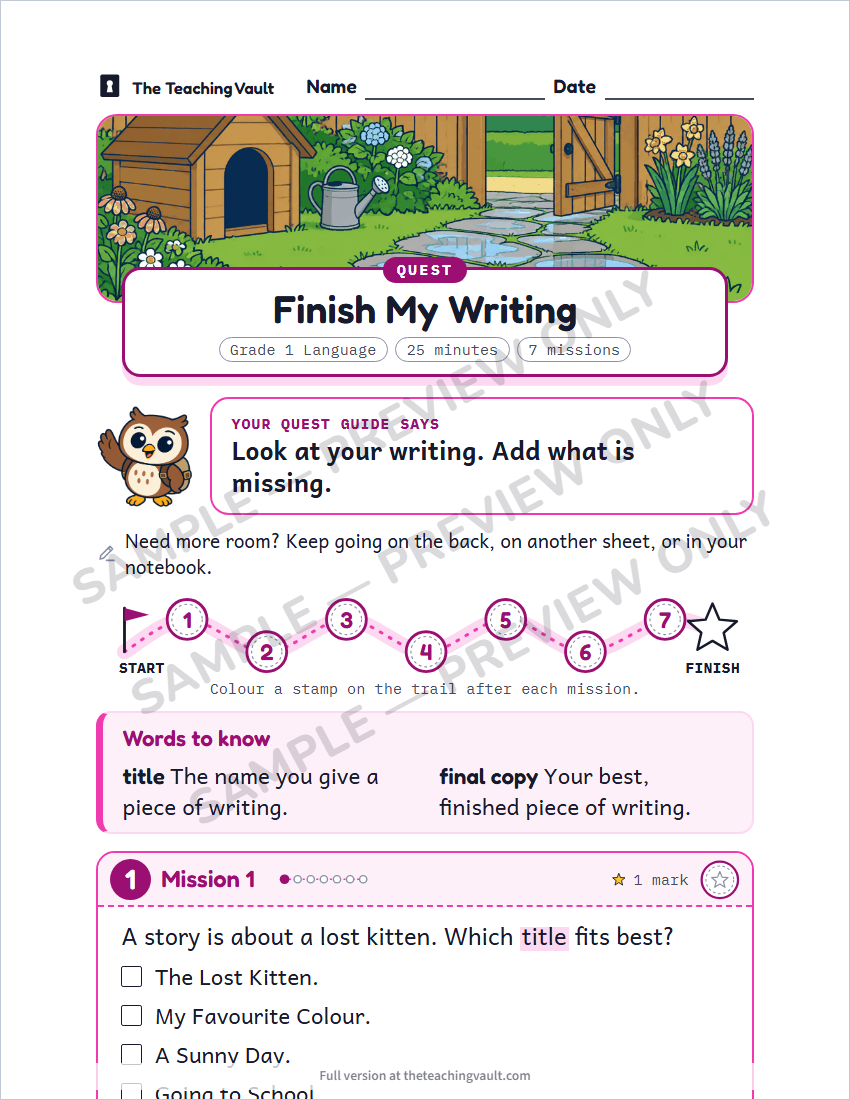 Sample worksheet page
