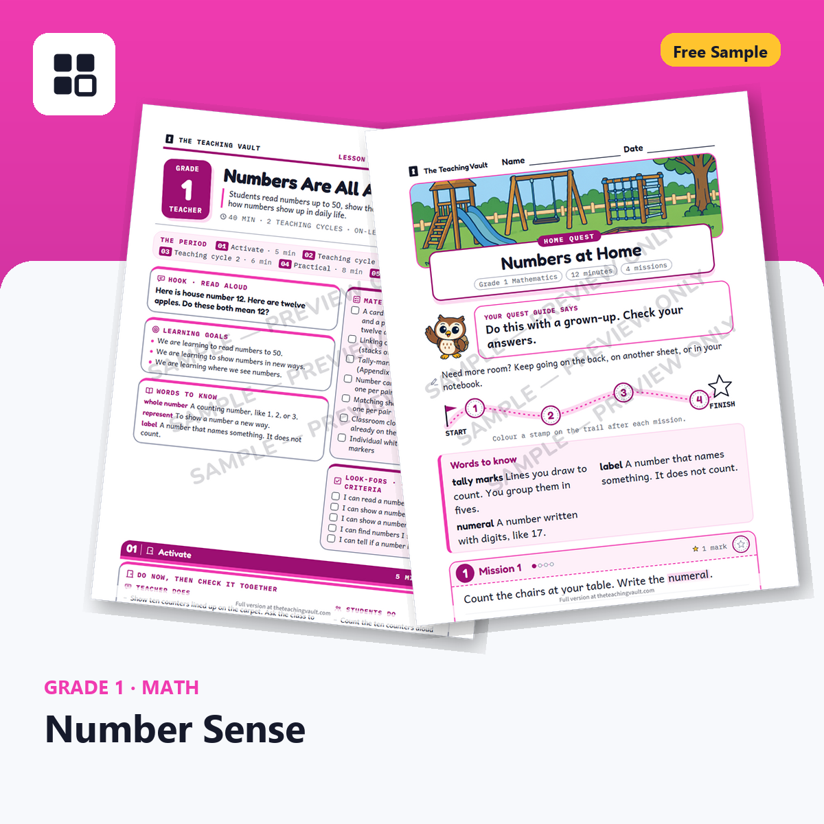 Grade 1 Number Sense Free Sample cover