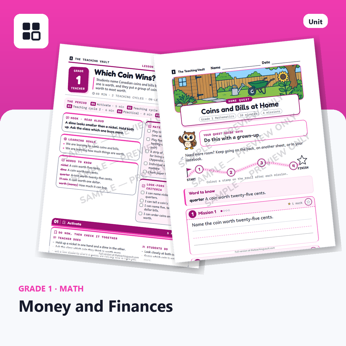 Grade 1 Money and Finances cover