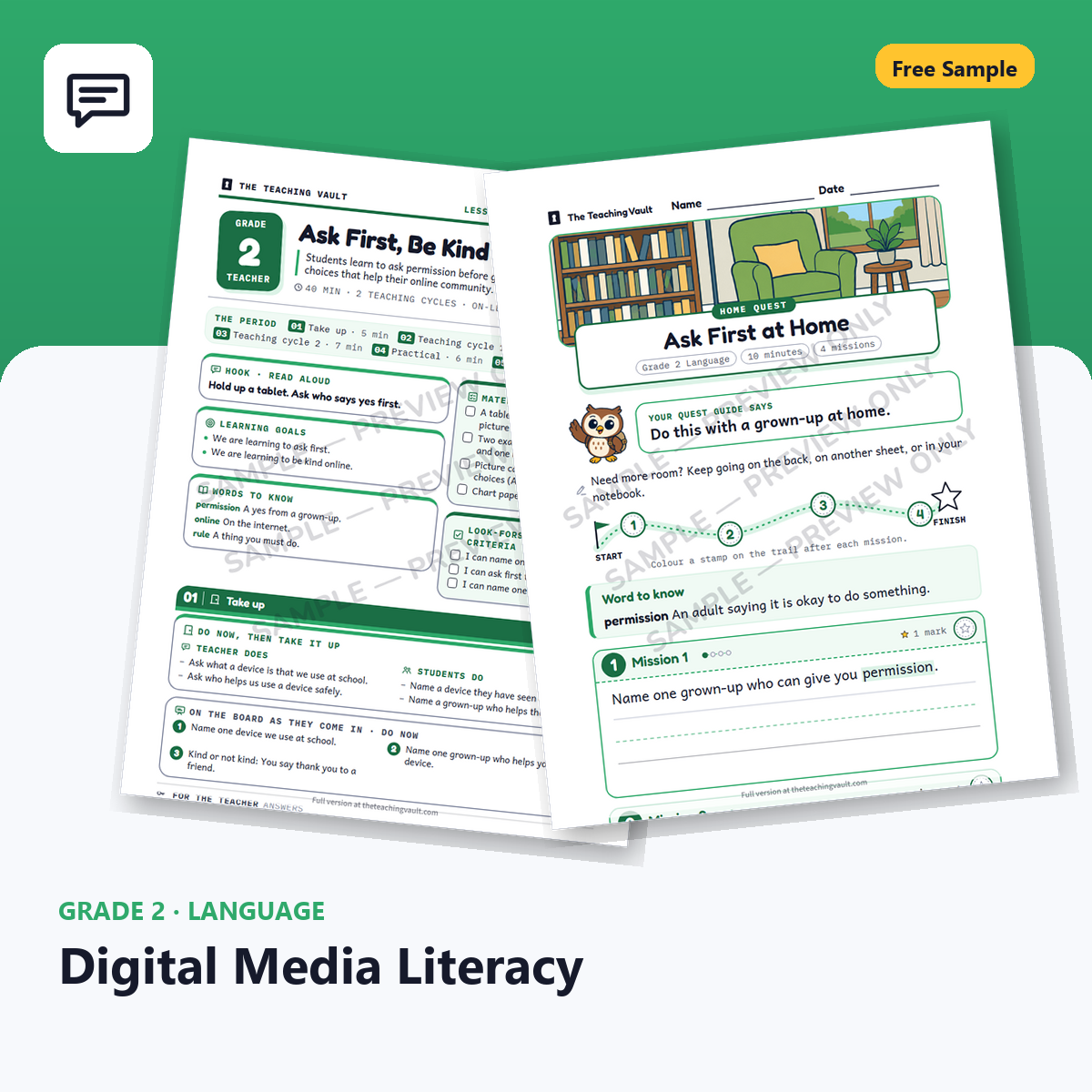 Free Grade 2 Language Digital Media Literacy lesson sample cover