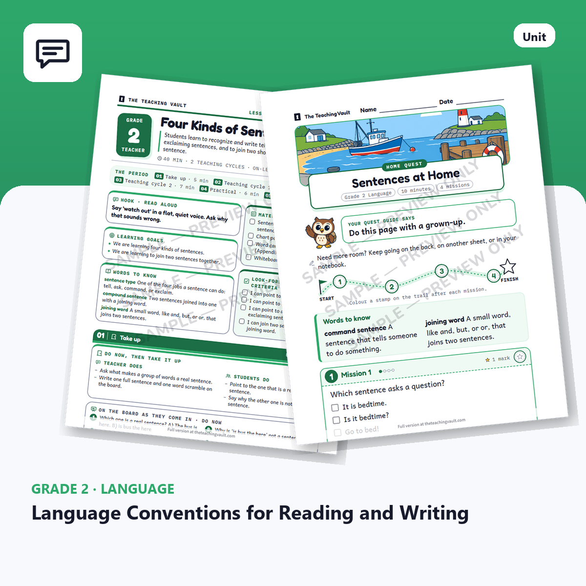 Grade 2 Language Conventions for Reading and Writing — Full Unit (Unit 6 of 12) cover