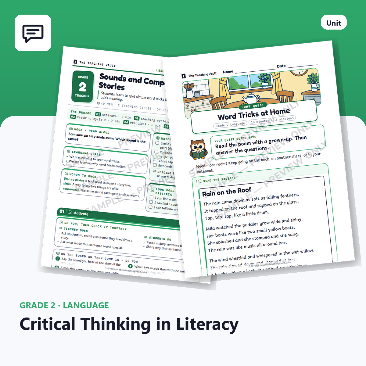 Grade 2 Critical Thinking In Literacy cover
