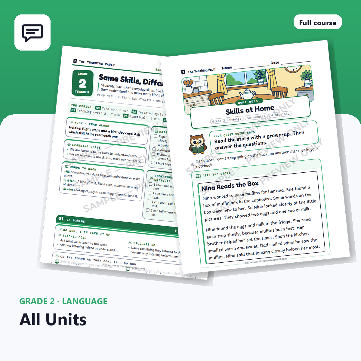 Grade 2 Language course cover: every unit's lessons, worksheets and homework