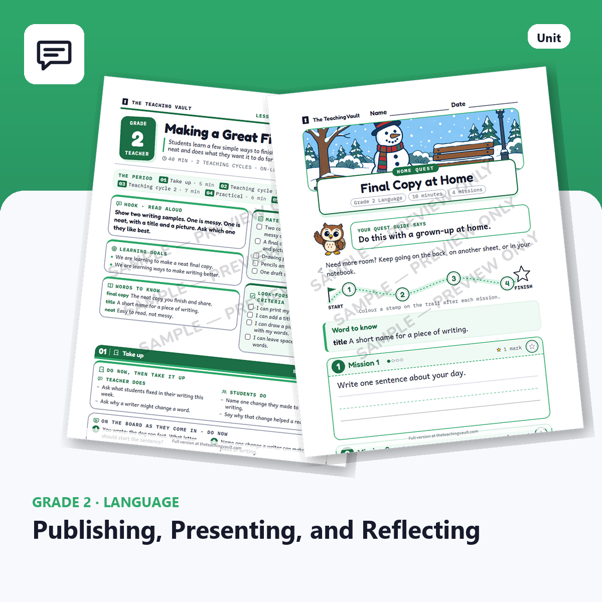 Grade 2 Publishing, Presenting, and Reflecting — Full Unit (Unit 12 of 12) cover