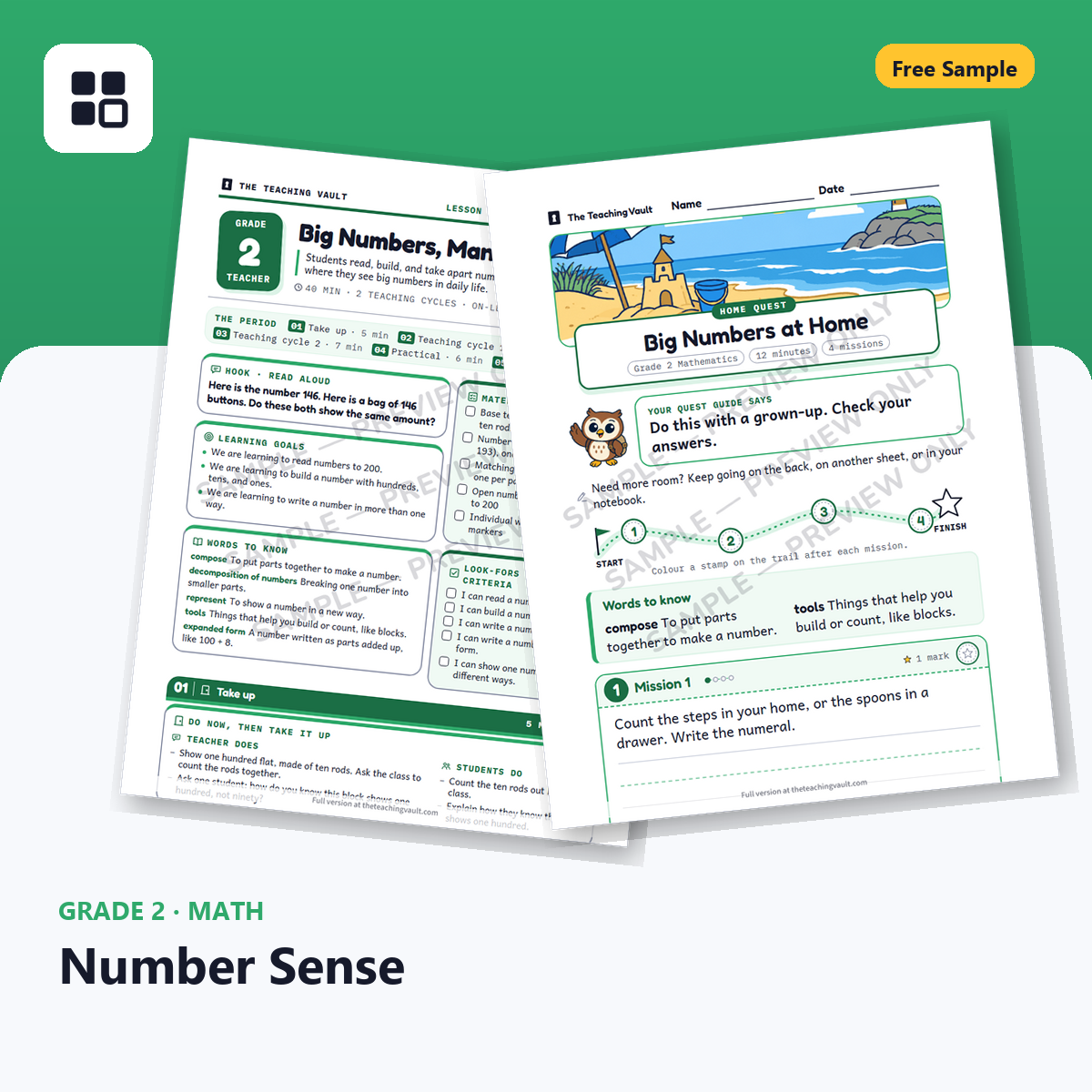 Grade 2 Number Sense Free Sample cover