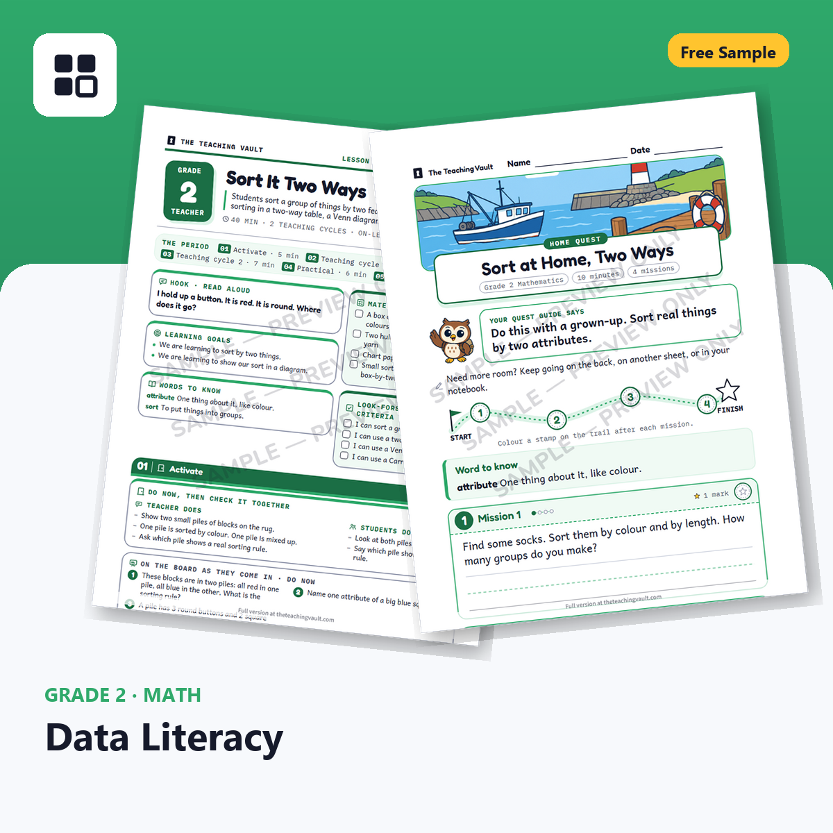 Grade 2 Data Literacy Free Sample cover