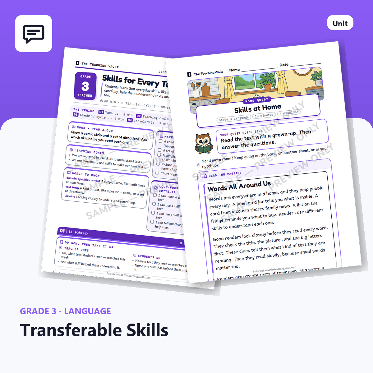 Grade 3 Transferable Skills — Full Unit (Unit 1 of 12) cover