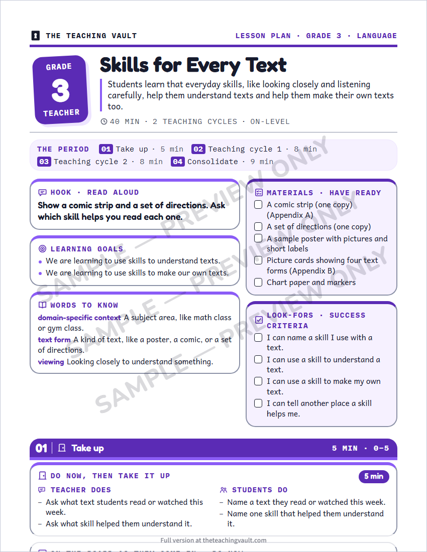 Sample lesson plan page