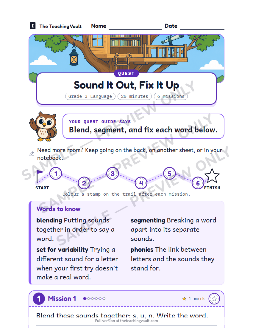 Sample worksheet page