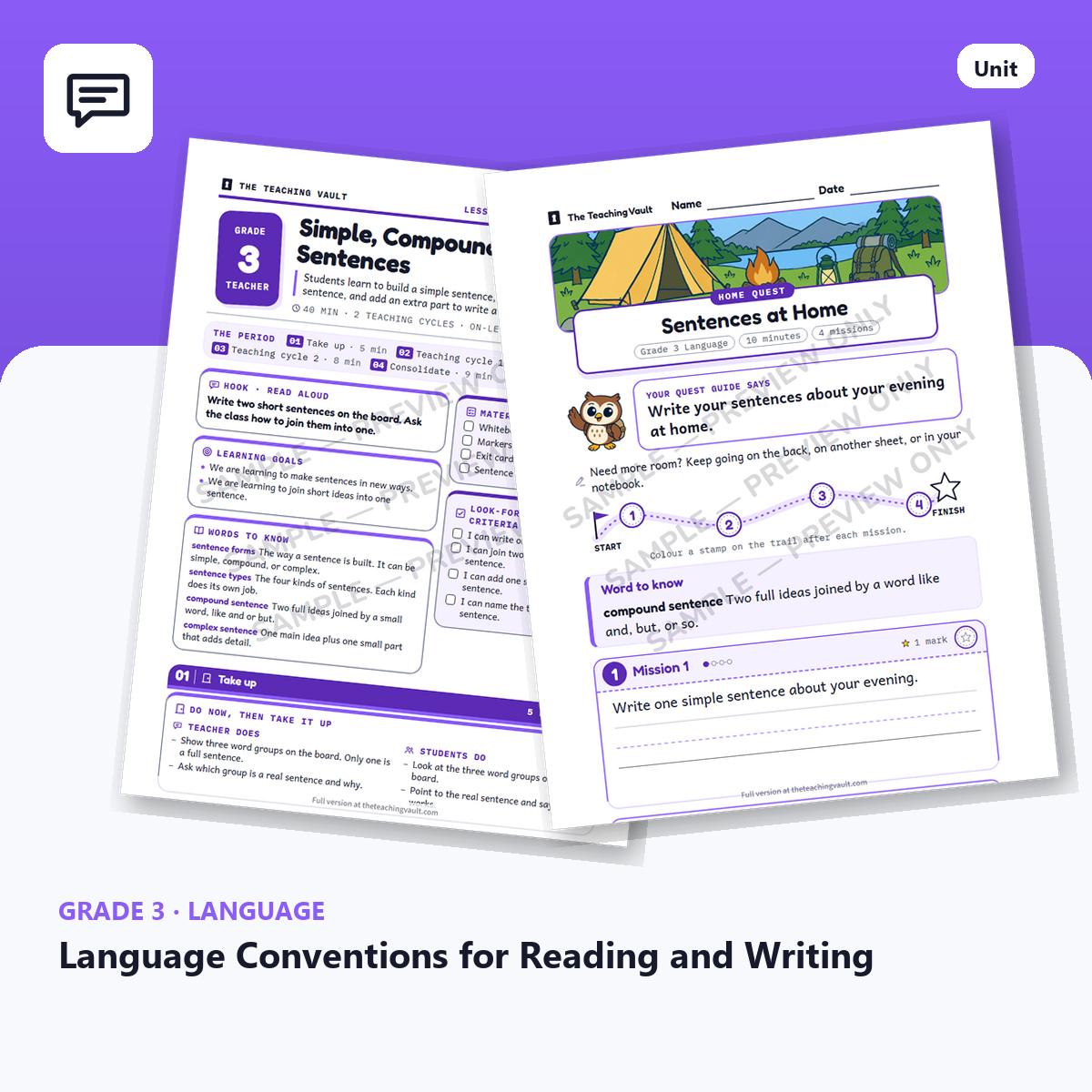 Grade 3 Language Conventions for Reading and Writing — Full Unit (Unit 6 of 12) cover