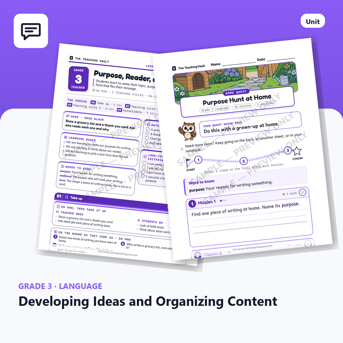 Grade 3 Developing Ideas and Organizing Content — Full Unit (Unit 10 of 12) cover