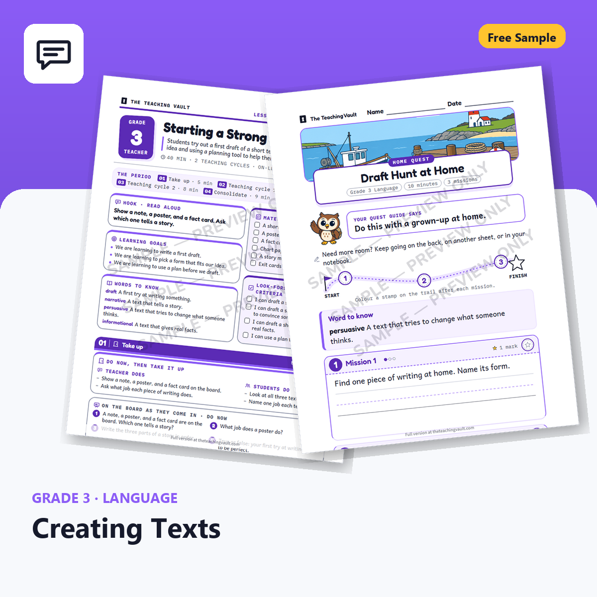 Free Grade 3 Language Creating Texts lesson sample cover