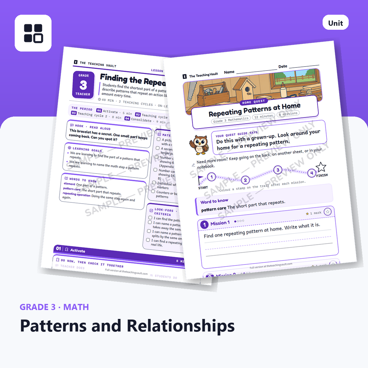Grade 3 Patterns and Relationships cover