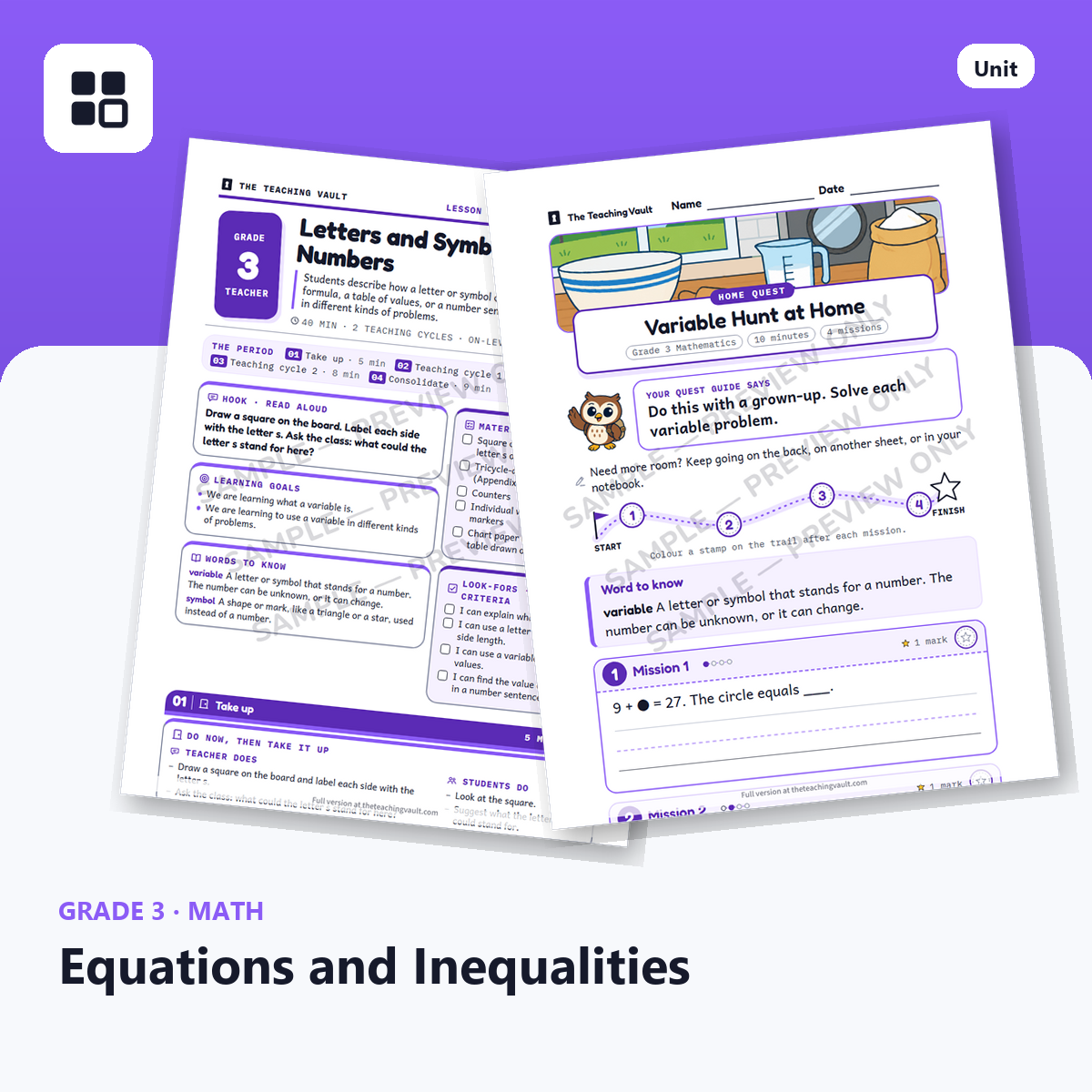 Grade 3 Equations cover