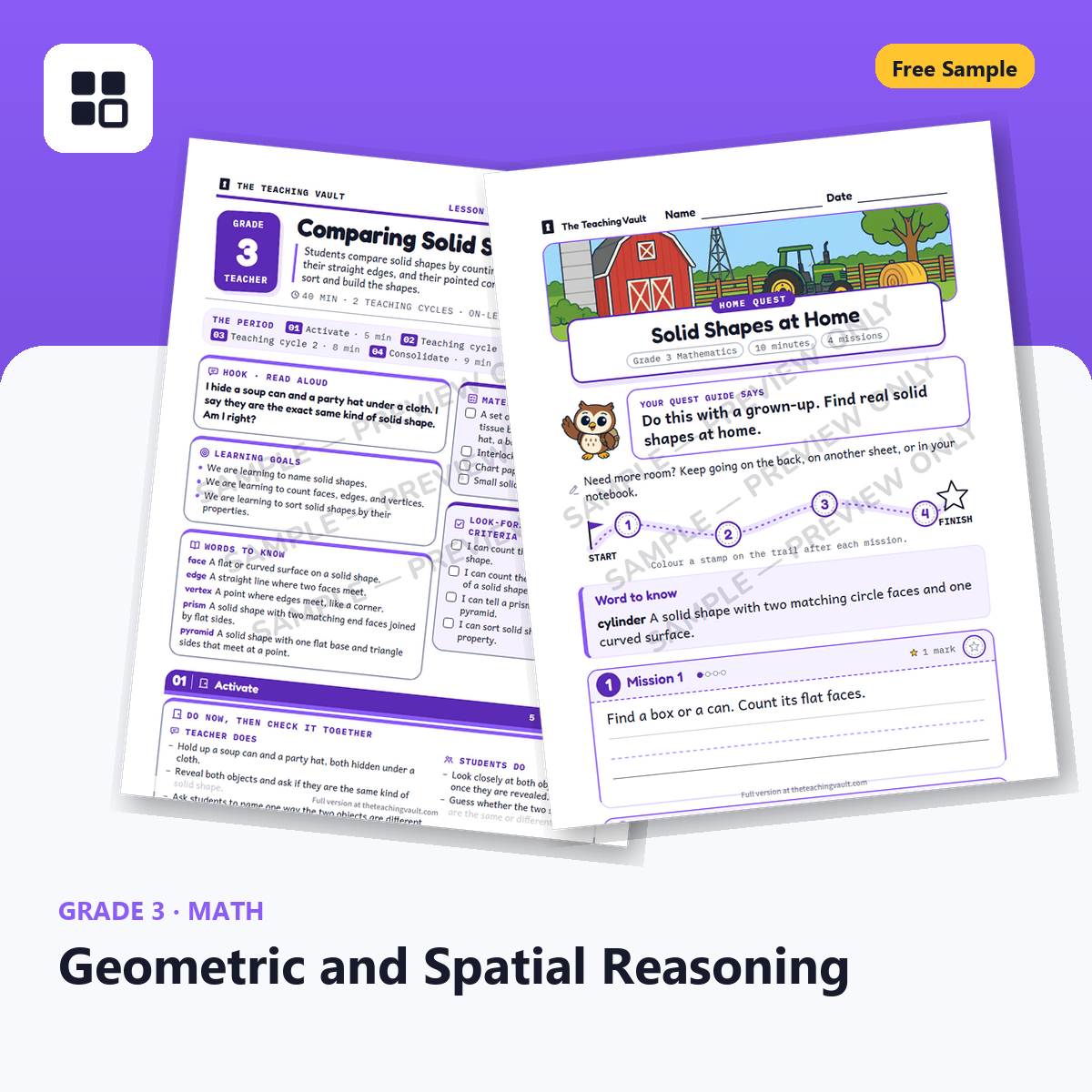 Grade 3 Geometric and Spatial Reasoning Free Sample cover