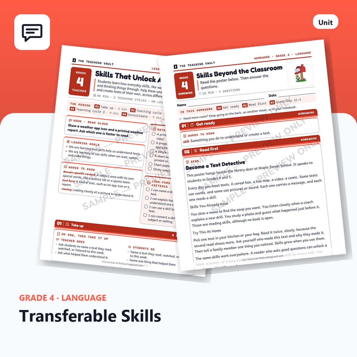 Grade 4 Transferable Skills — Full Unit (Unit 1 of 12) cover