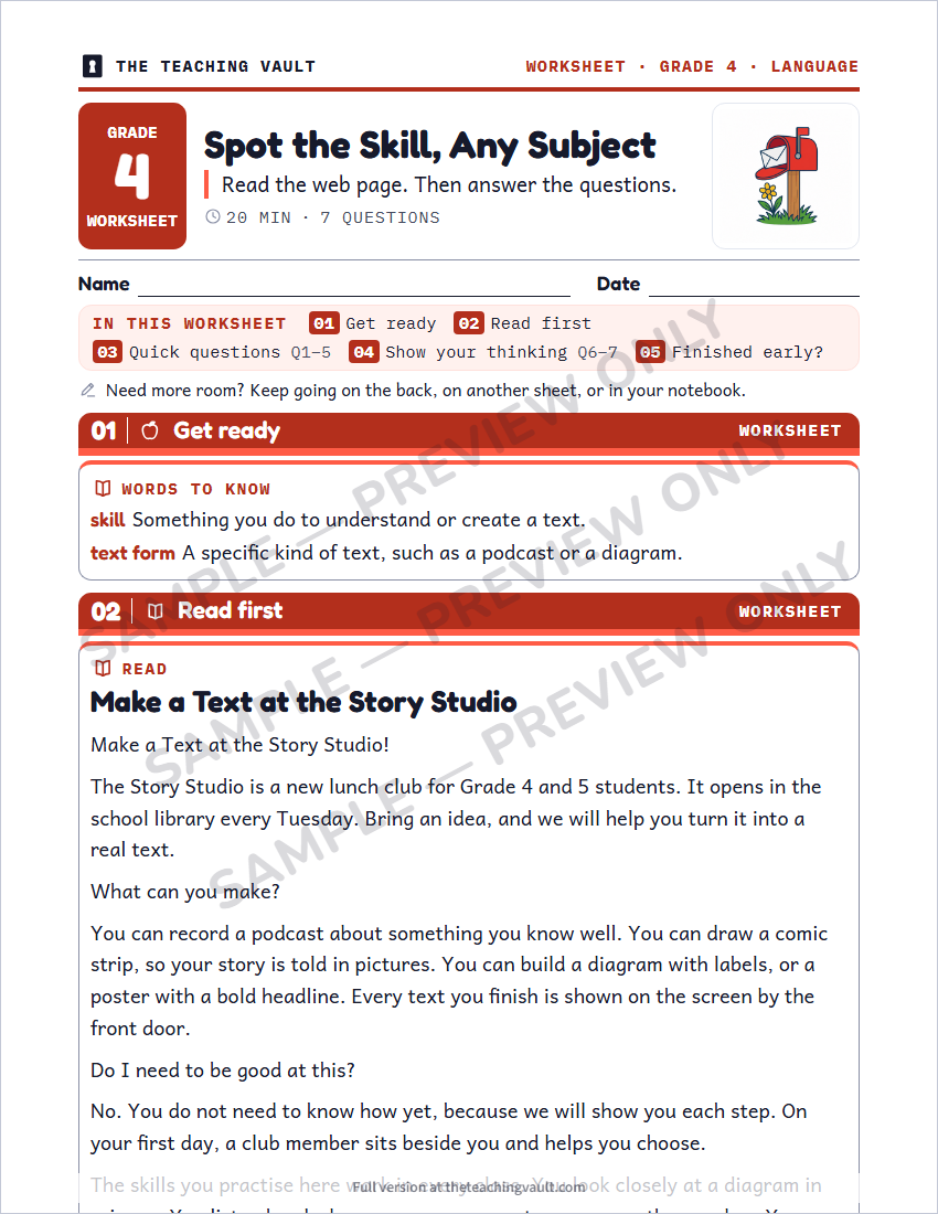 Sample worksheet page