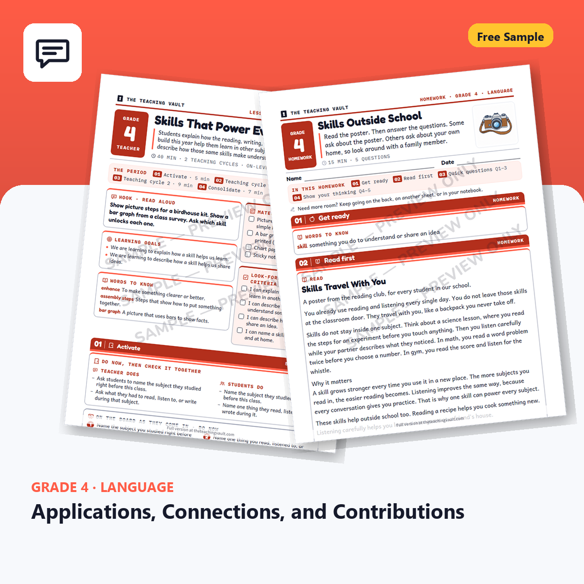Grade 4 Applications Connections and Contributions Free Sample cover