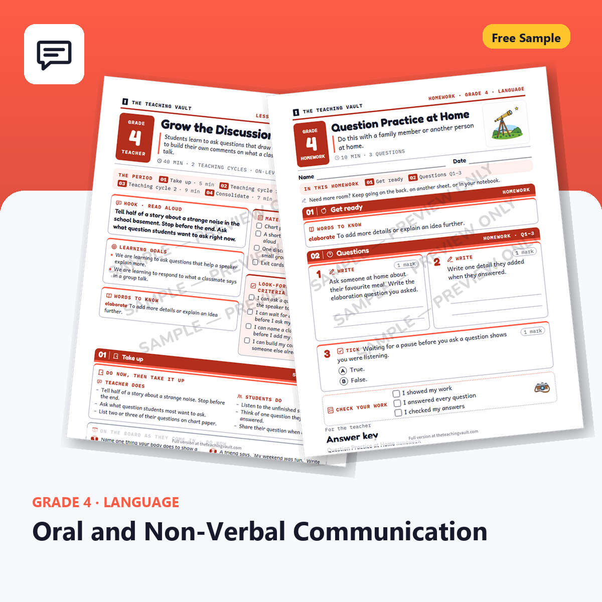 Free Grade 4 Language Oral and Non-Verbal Communication lesson sample cover