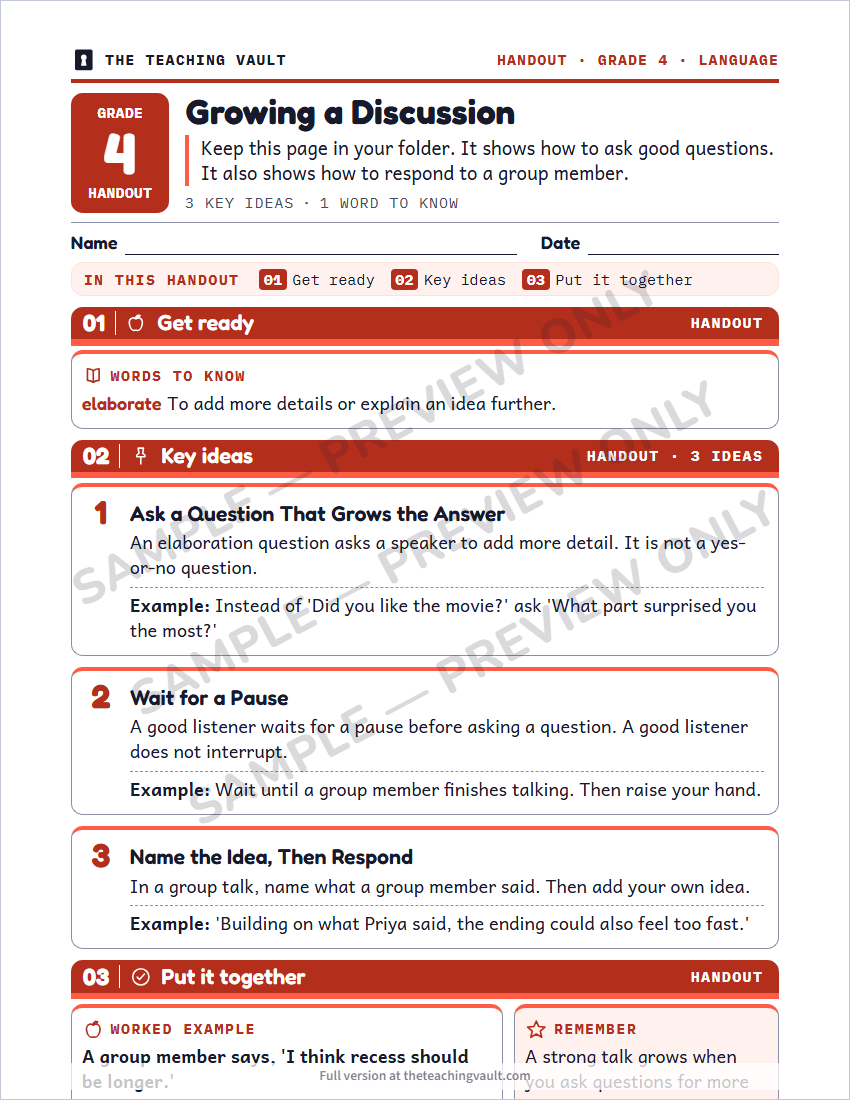 Sample handout page