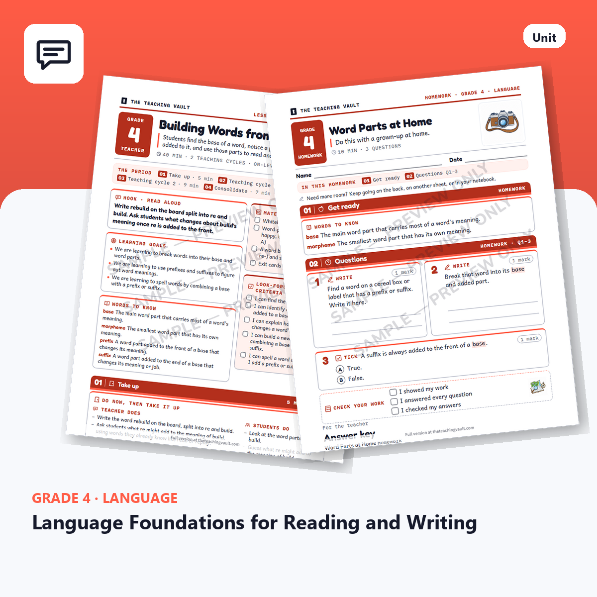 Grade 4 Language Foundations for Reading and Writing — Full Unit (Unit 5 of 12) cover