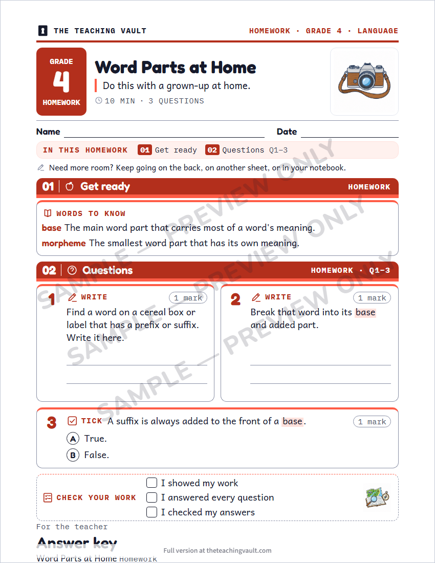 Sample homework page