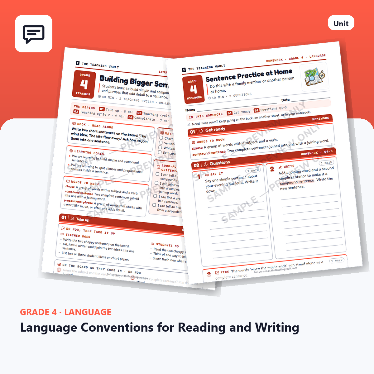 Grade 4 Language Conventions for Reading and Writing — Full Unit (Unit 6 of 12) cover
