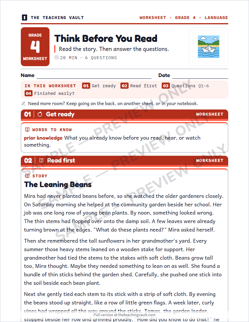 Sample worksheet page