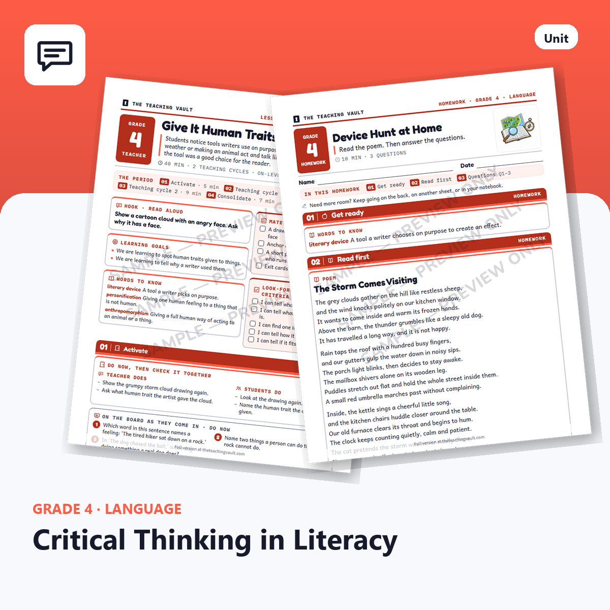 Grade 4 Critical Thinking In Literacy cover