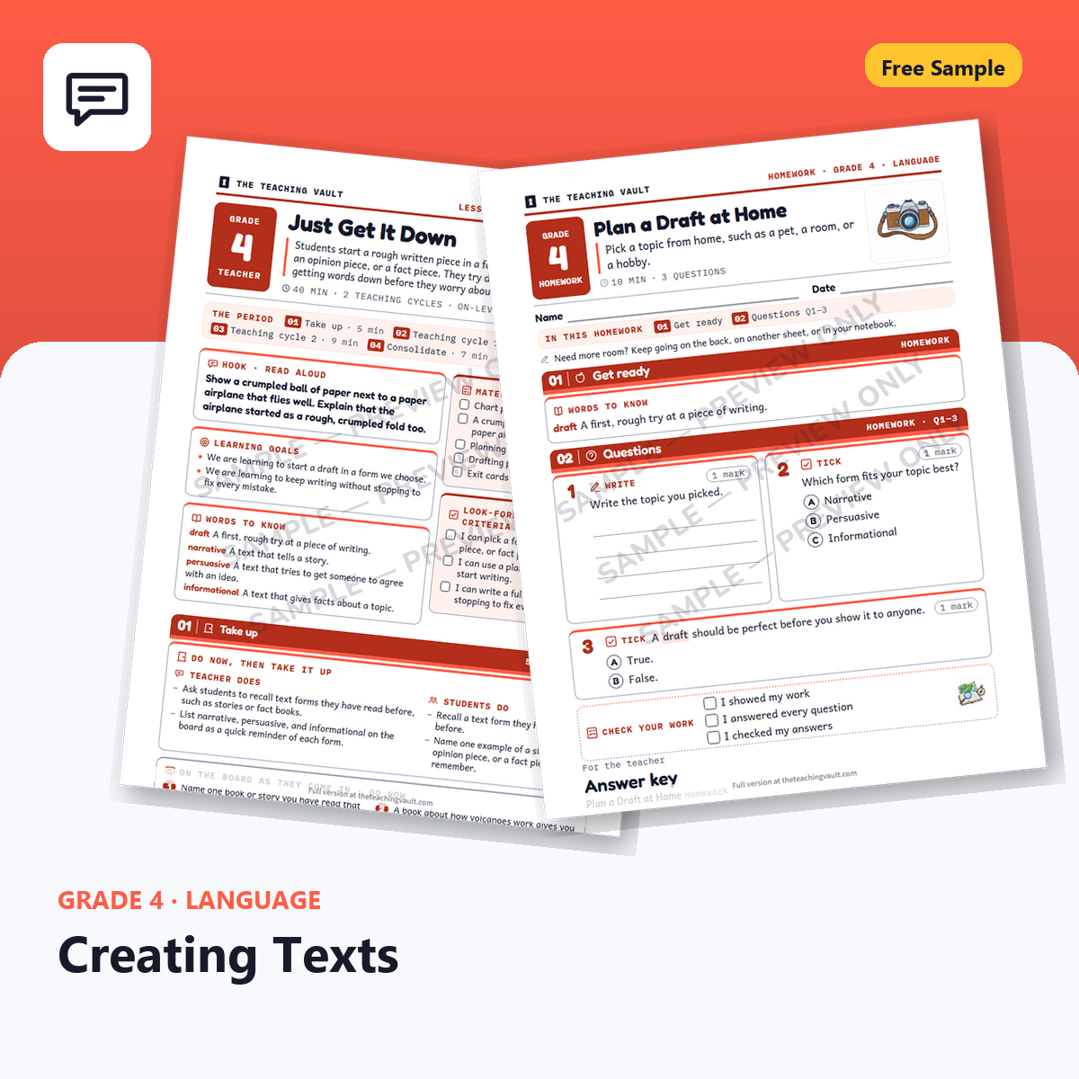 Free Grade 4 Language Creating Texts lesson sample cover