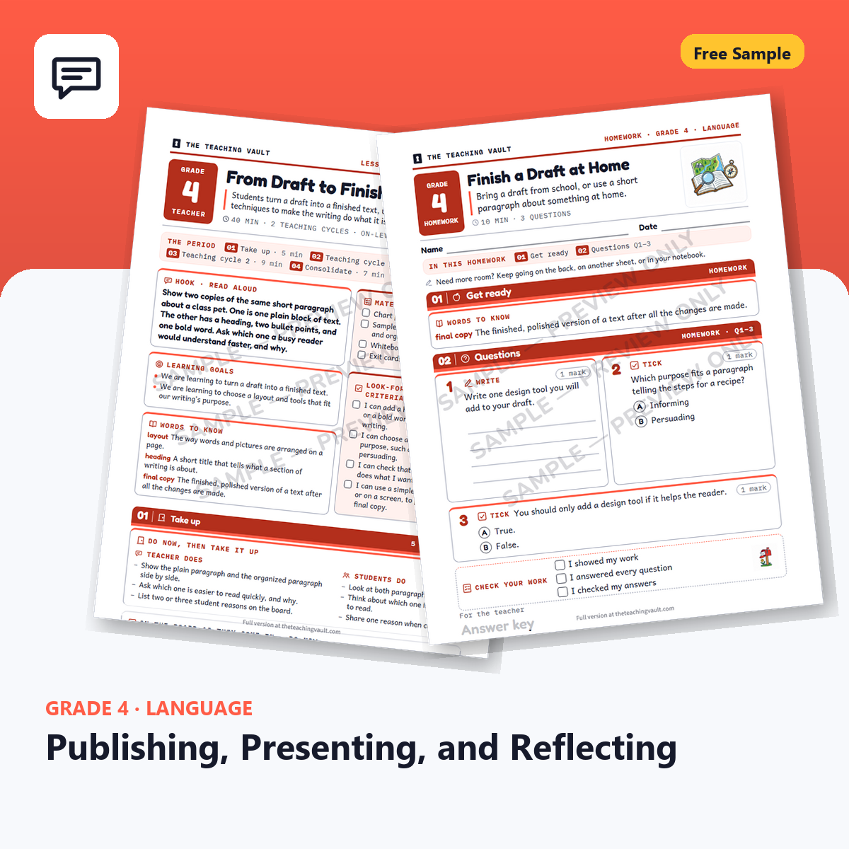 Free Grade 4 Language Publishing, Presenting, and Reflecting lesson sample cover