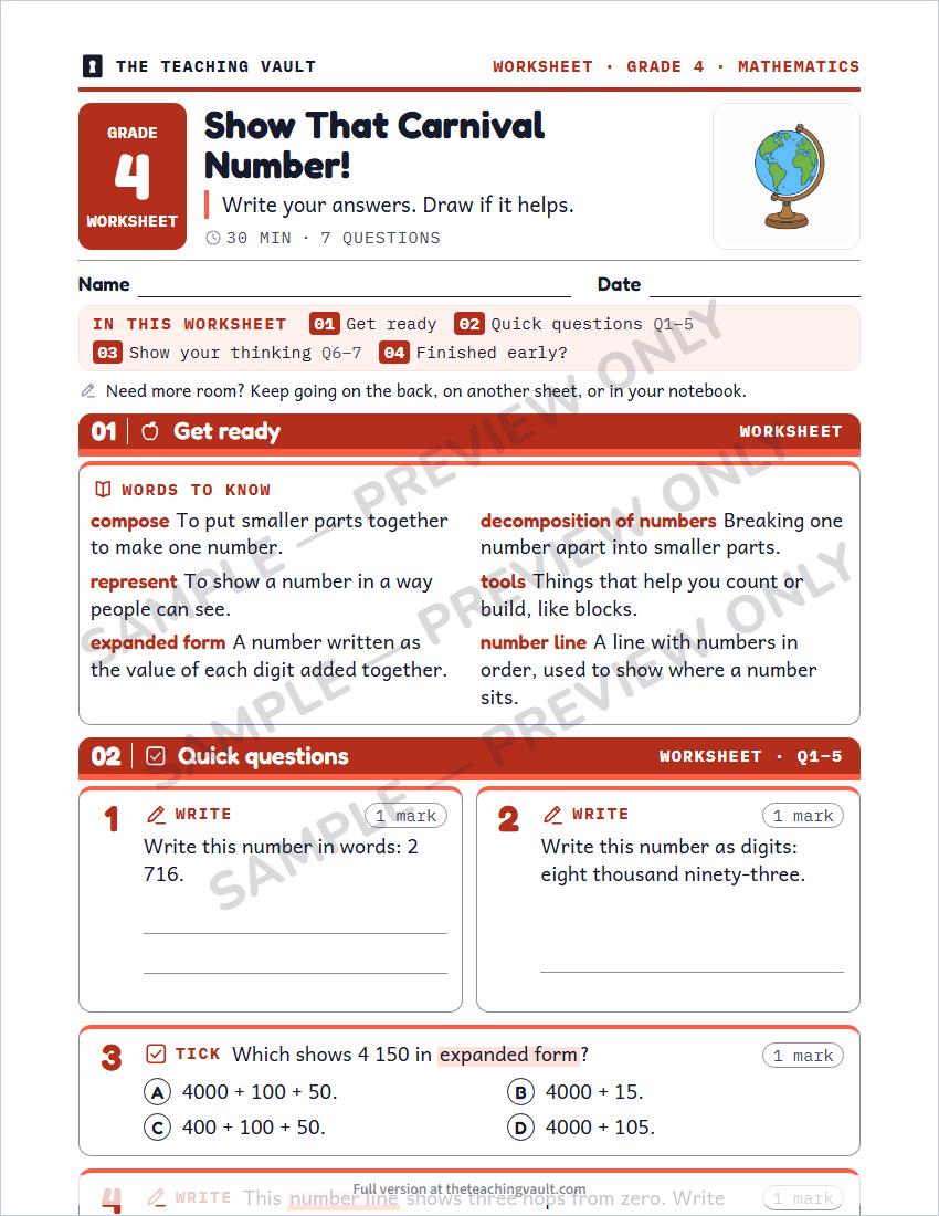 Sample worksheet page