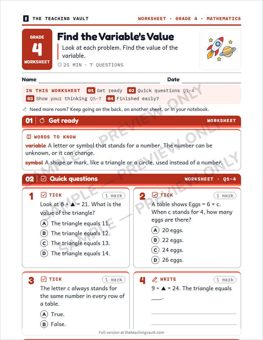 Sample worksheet page