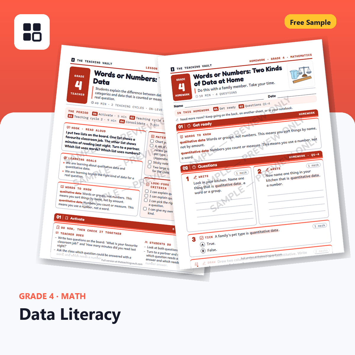 Grade 4 Data Literacy Free Sample cover