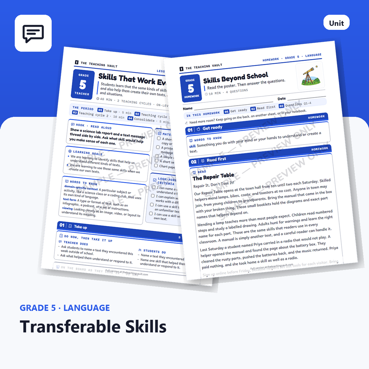Grade 5 Transferable Skills — Full Unit cover