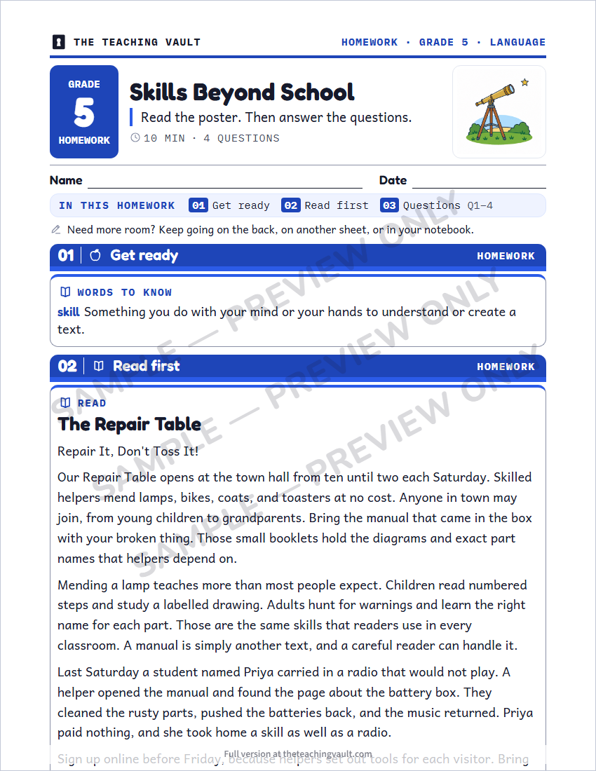 Sample homework page
