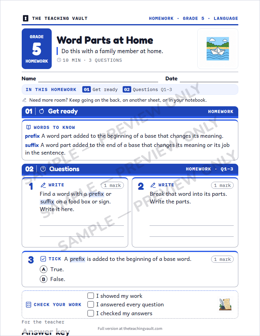 Sample homework page