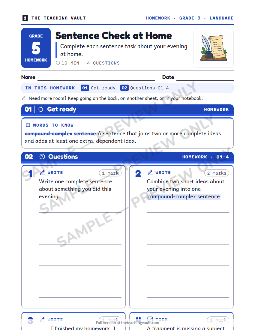 Sample homework page