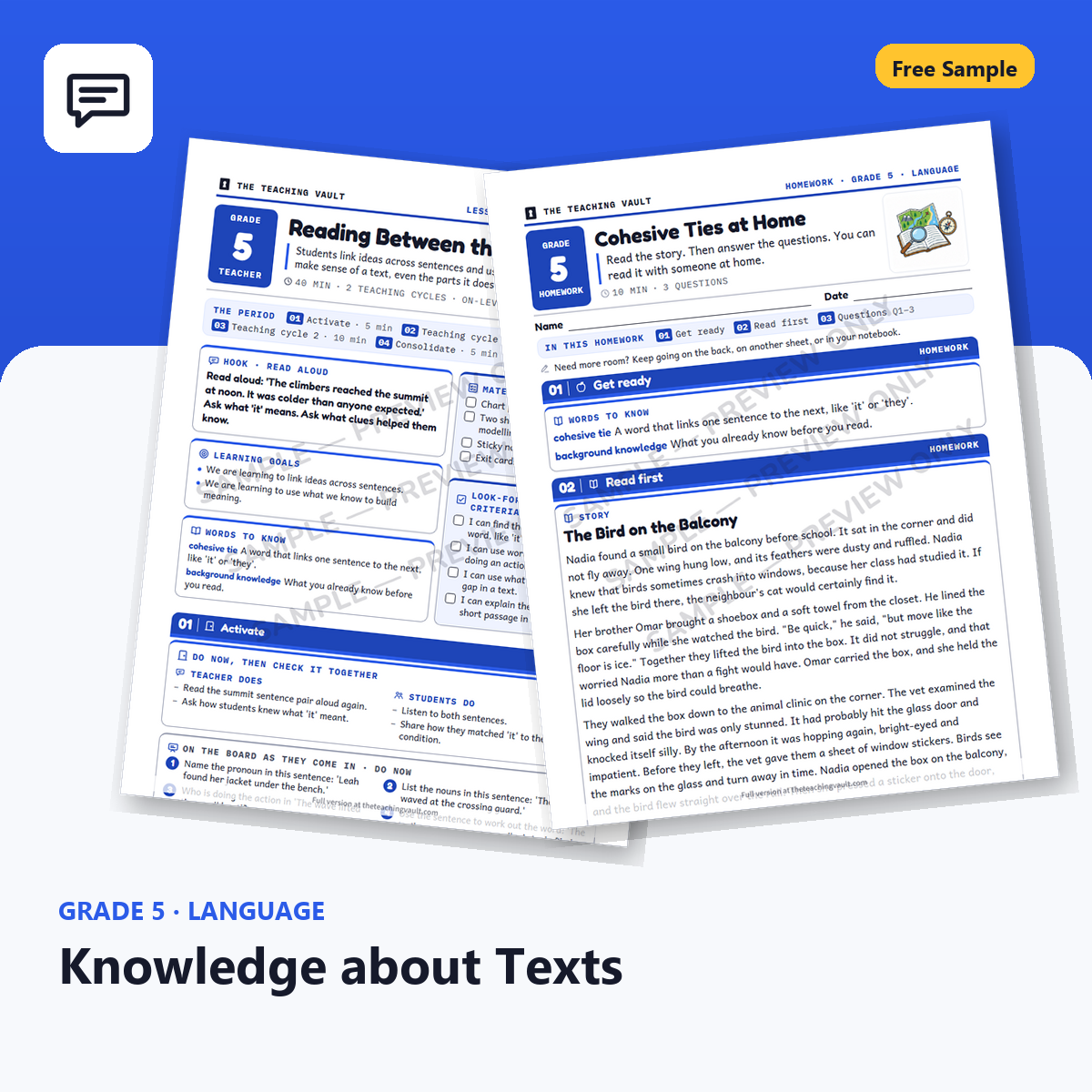 Grade 5 Knowledge About Texts Free Sample cover