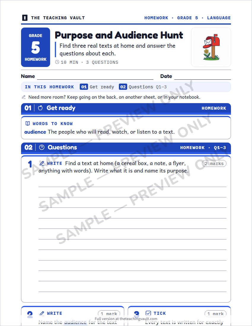 Sample homework page