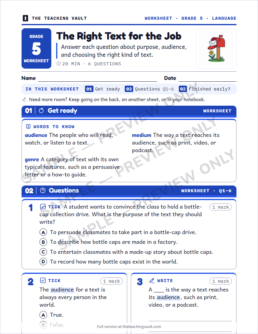 Sample worksheet page