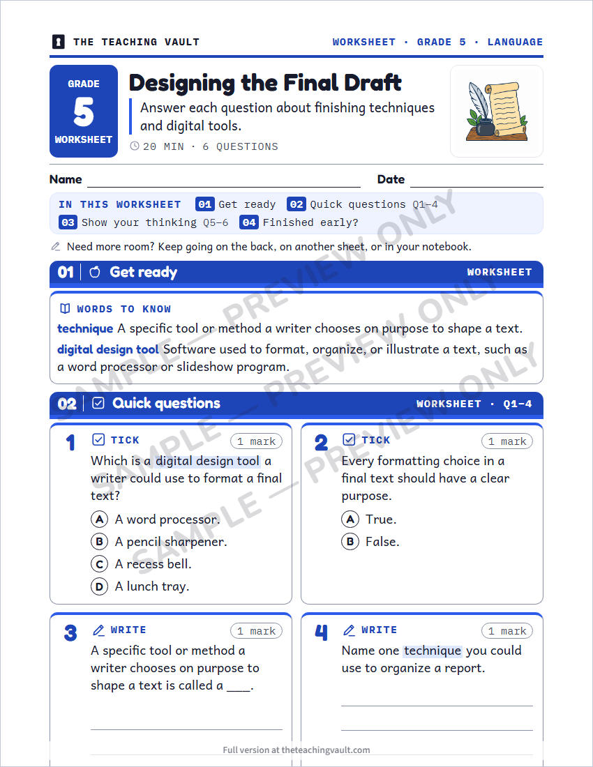 Sample worksheet page