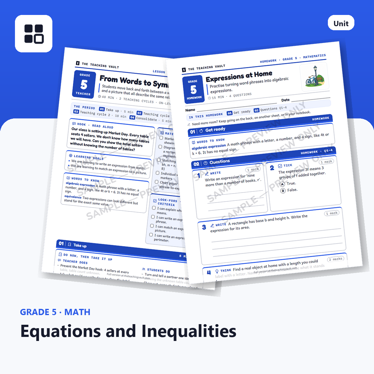 Grade 5 Equations cover