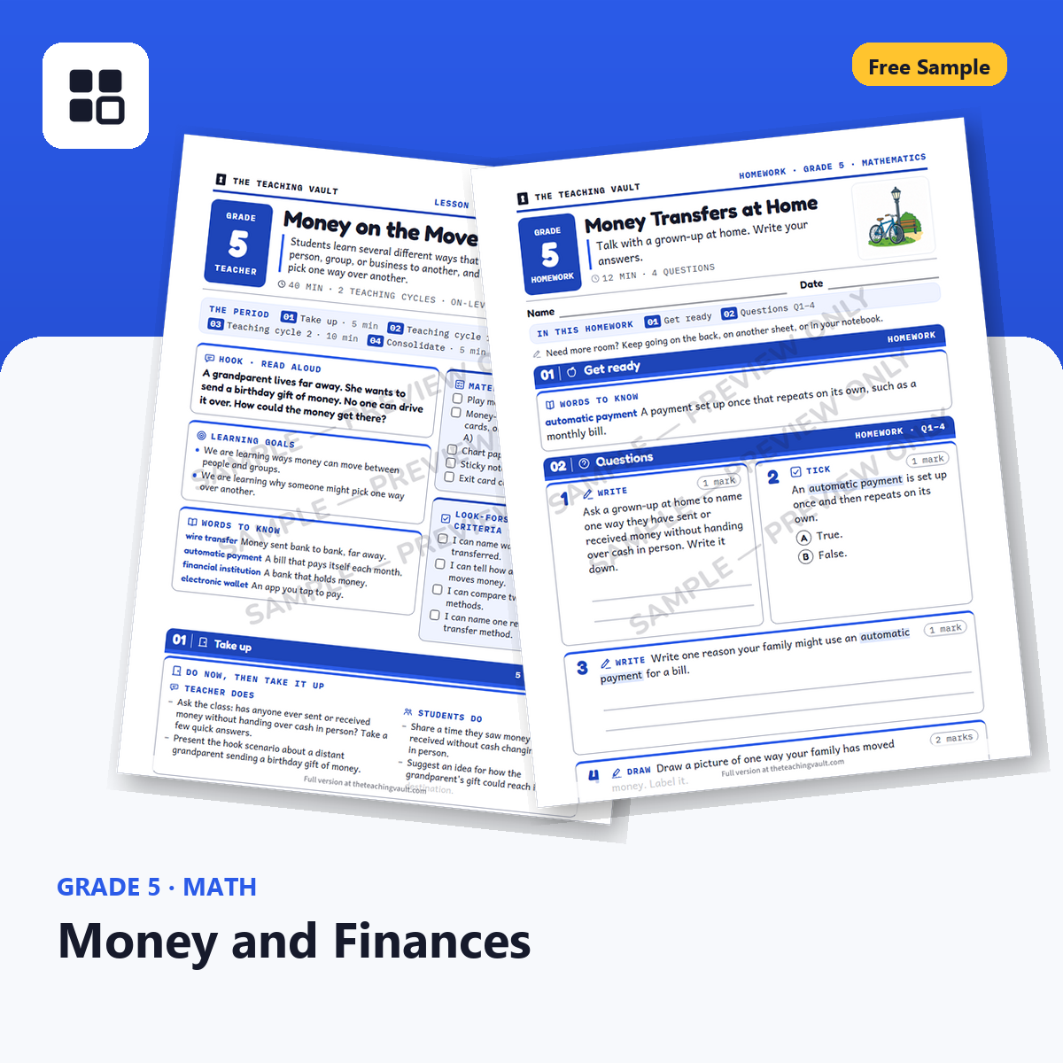 Grade 5 Money Free Sample cover