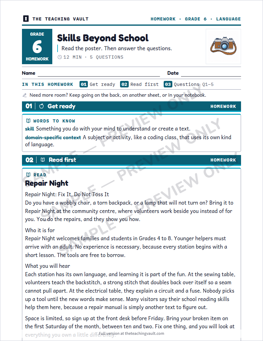 Sample homework page
