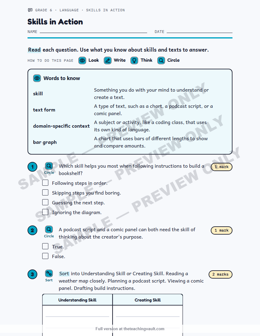 Sample worksheet page